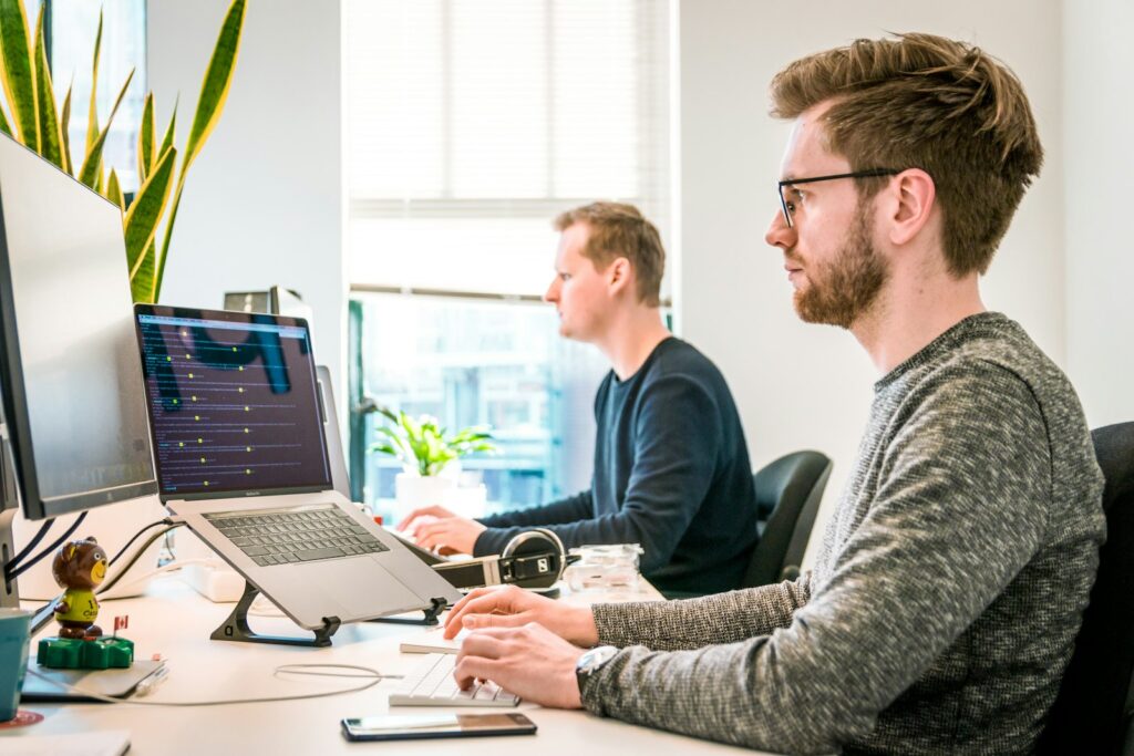 Team members working in a modern office